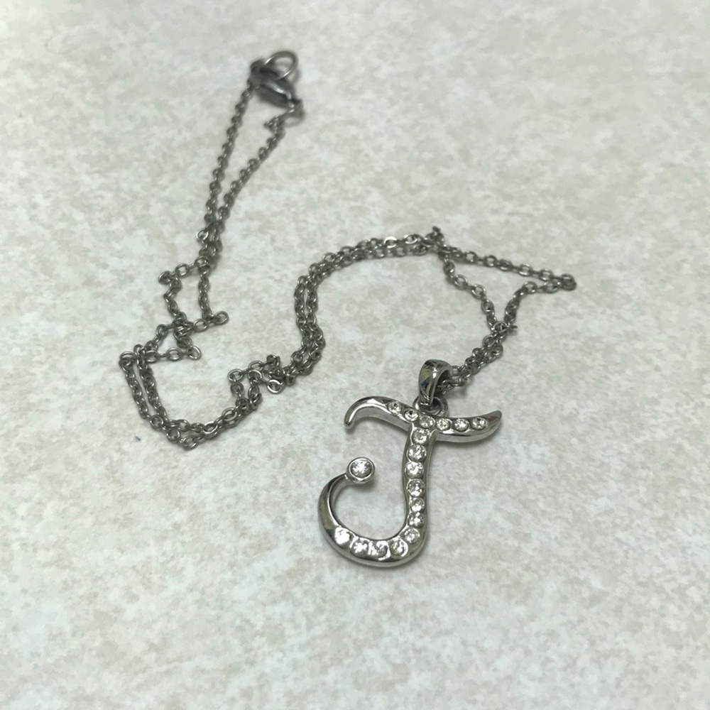 Gemstone Silver “J” Necklace